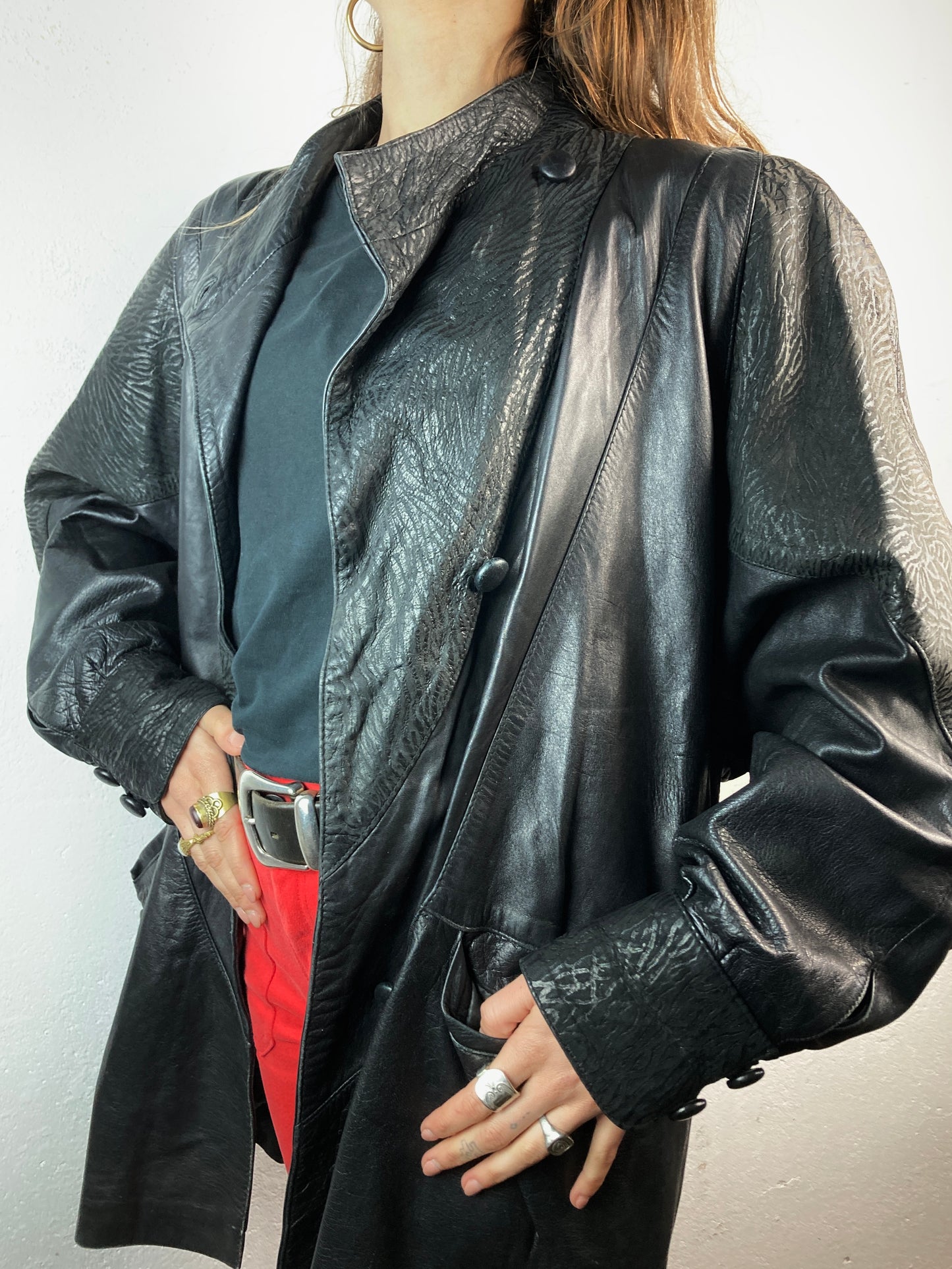 VINTAGE 80s TEXTURED GENUINE LEATHER JACKET