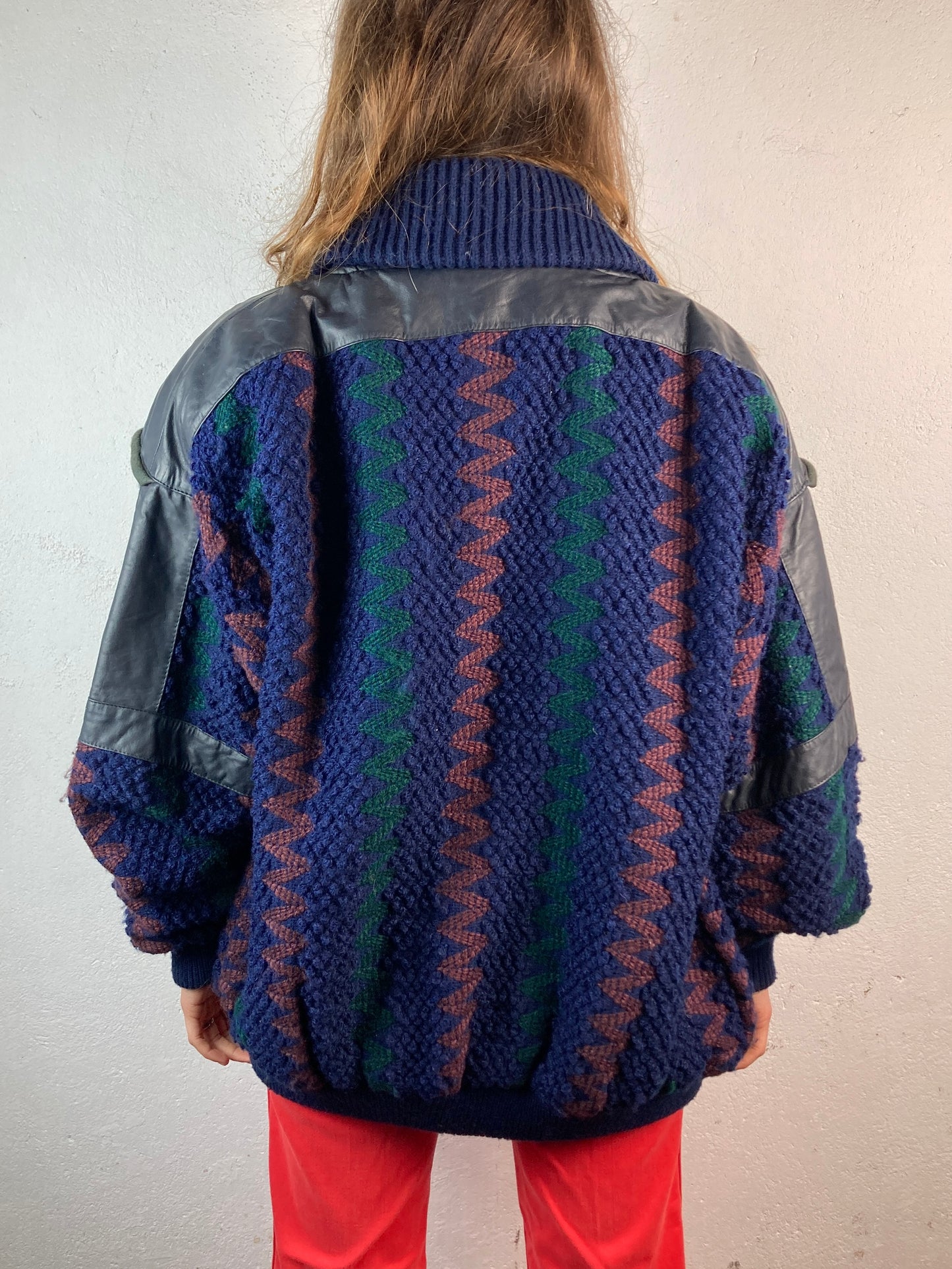 VINTAGE 80s KNITTED LEATHER BOMBER JACKET