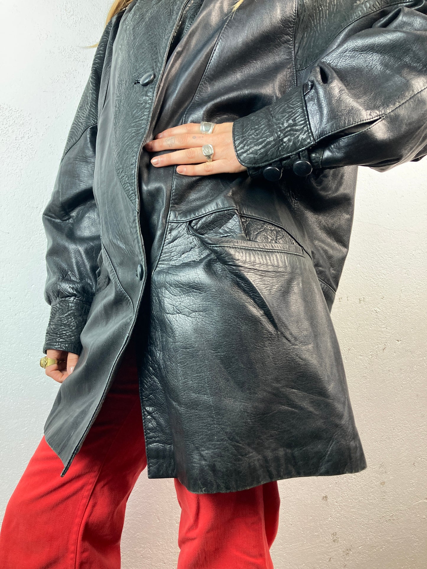 VINTAGE 80s TEXTURED GENUINE LEATHER JACKET