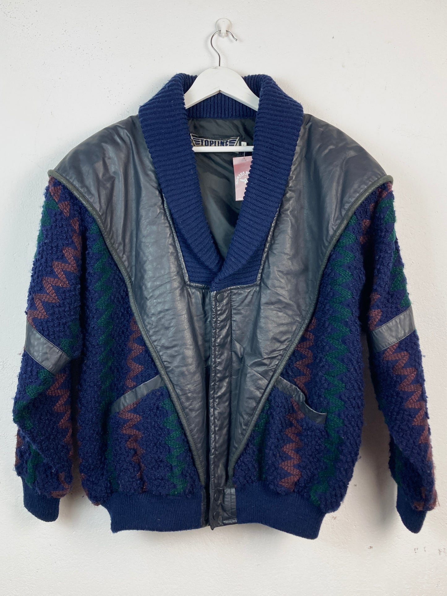 VINTAGE 80s KNITTED LEATHER BOMBER JACKET