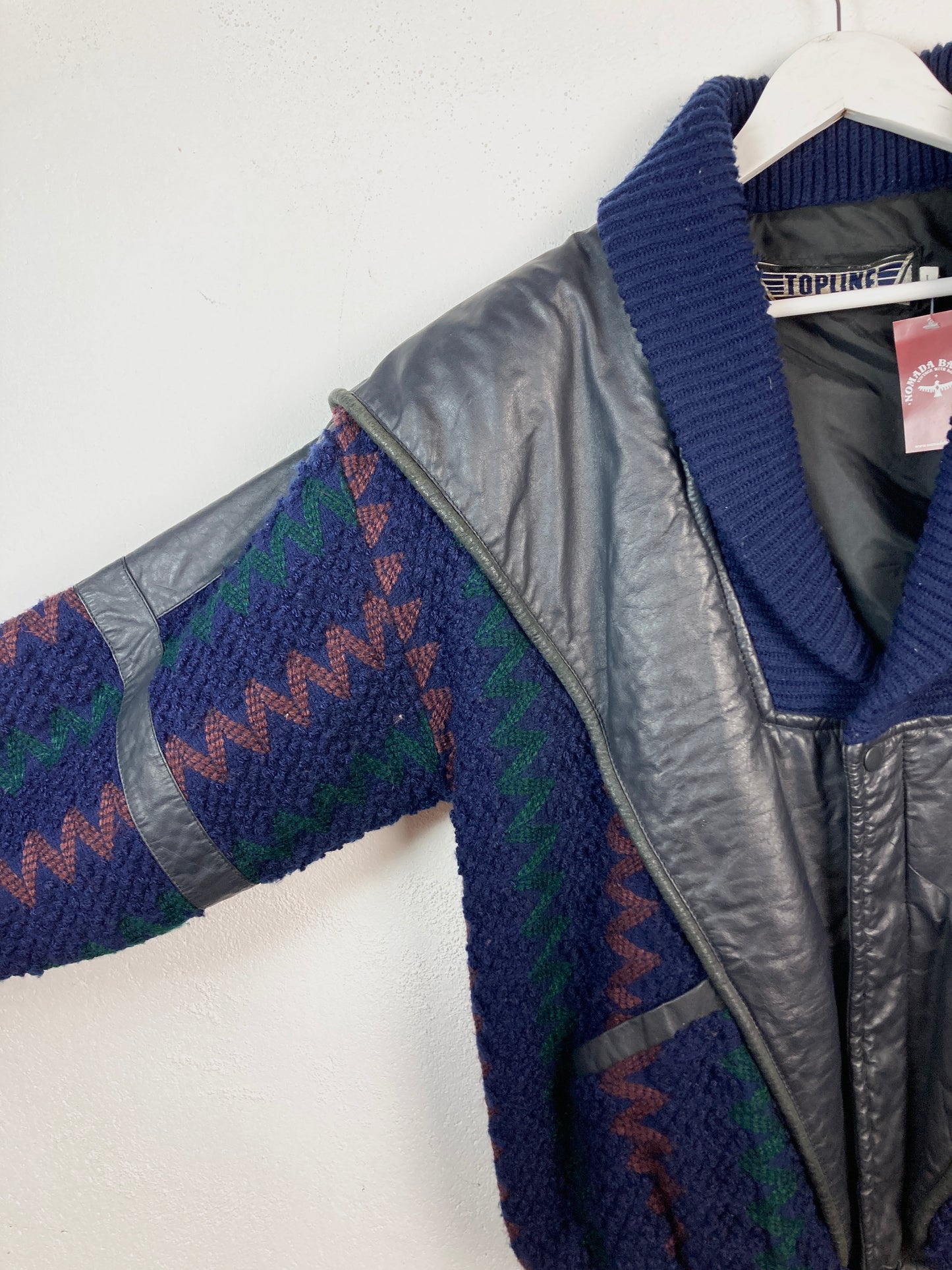 VINTAGE 80s KNITTED LEATHER BOMBER JACKET