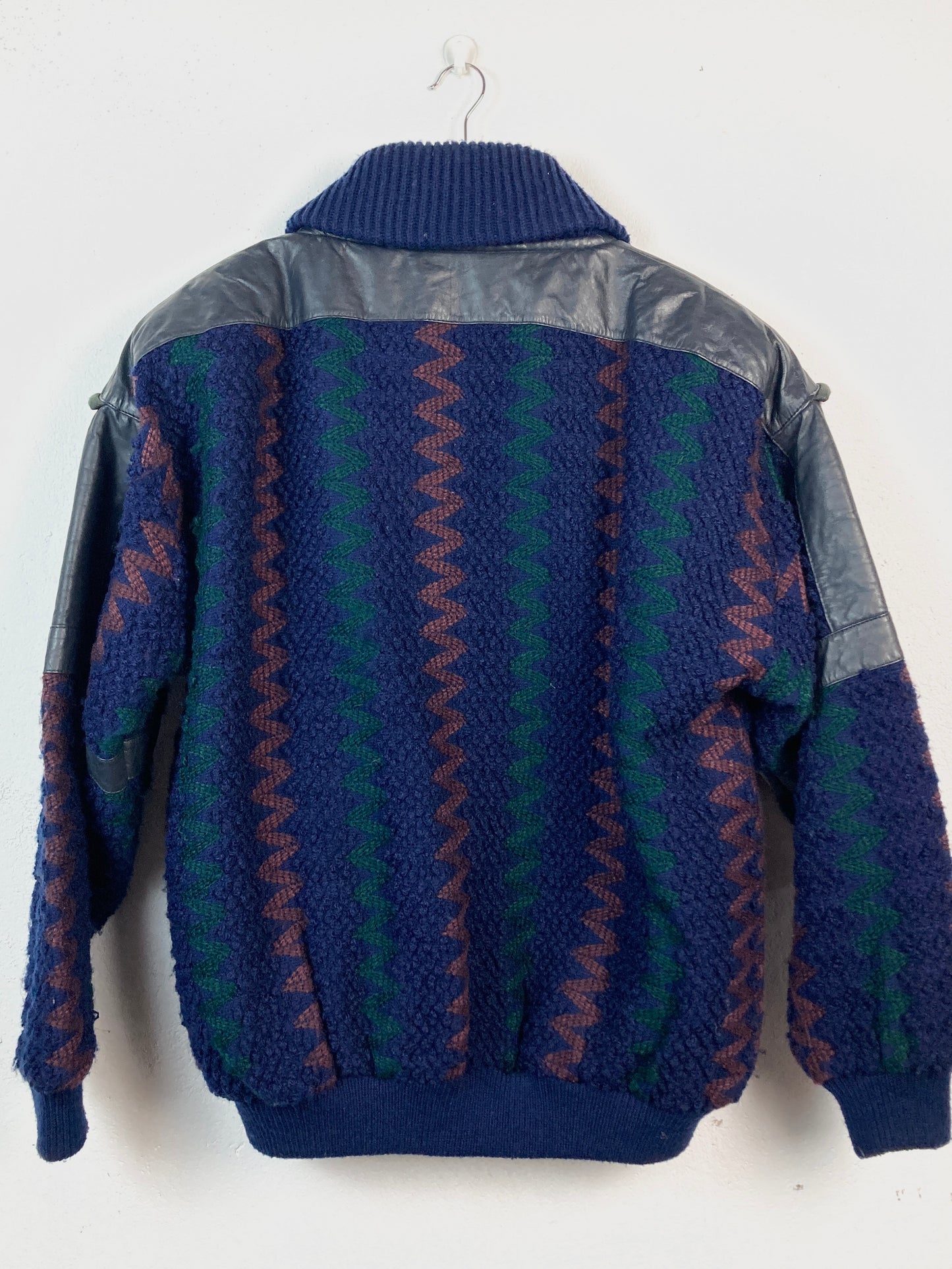 VINTAGE 80s KNITTED LEATHER BOMBER JACKET