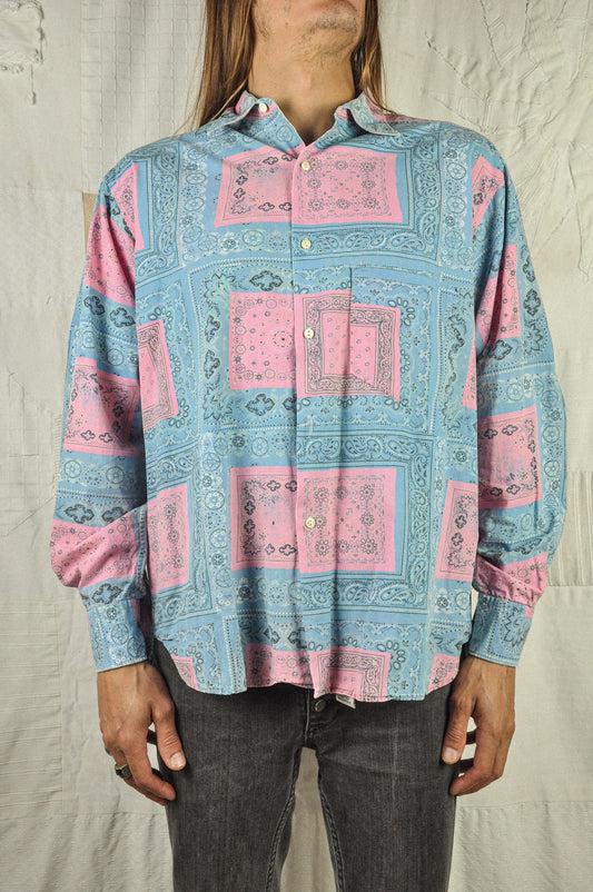 VINTAGE 90's COTTON GEOMETRIC BANDANA LONG SLEEVE SHIRT