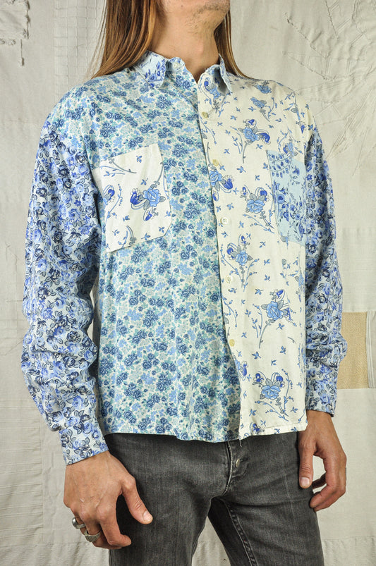 VINTAGE 90's COTTON FLORAL PATCHWORK LONG SLEEVE SHIRT