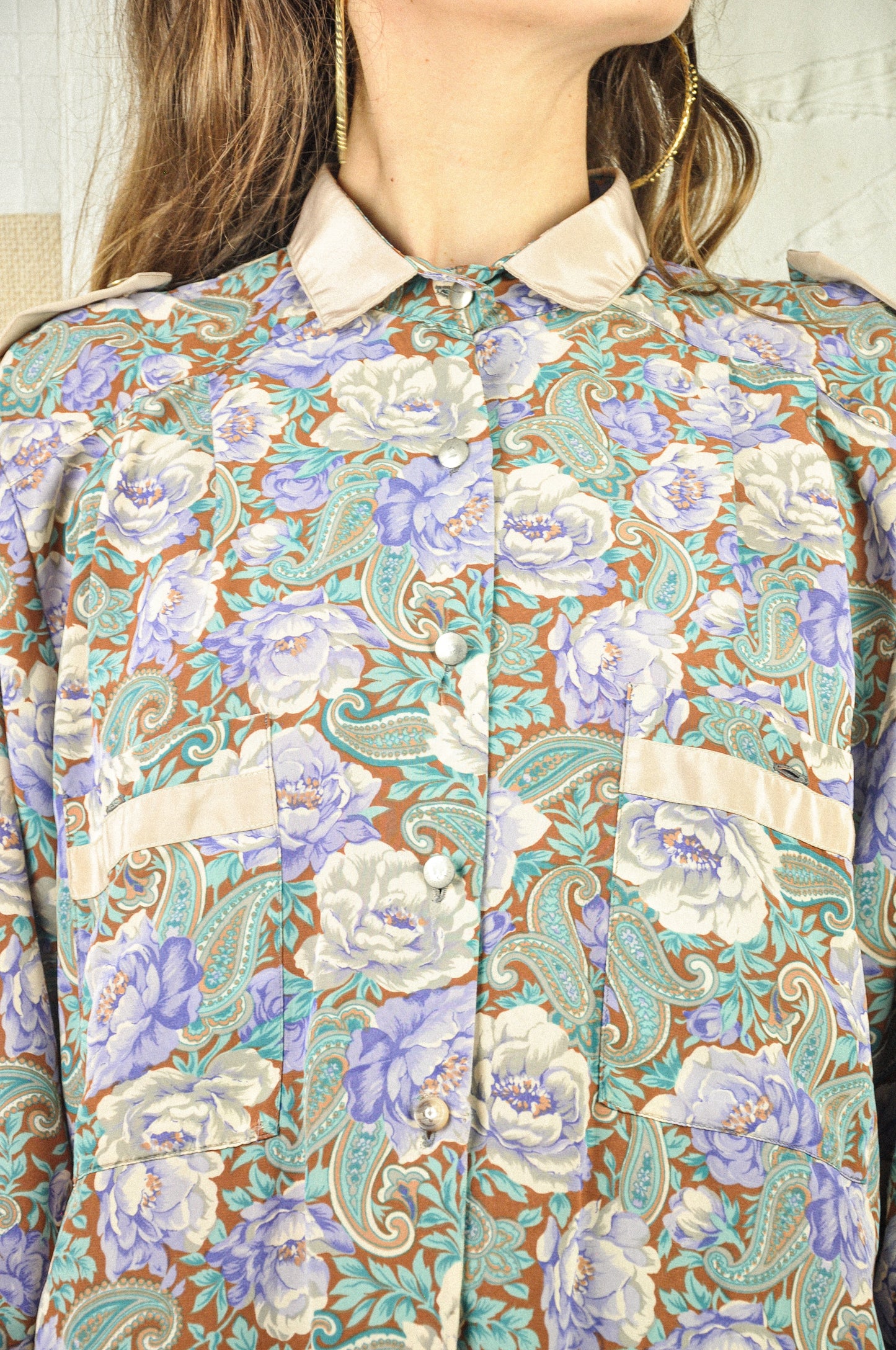 VINTAGE PASTEL FLORAL PAISLEY BLOUSE