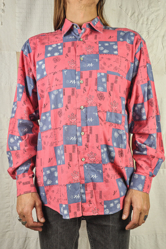 VINTAGE 90's COTTON GEOMETRIC BANDANA LONG SLEEVE SHIRT